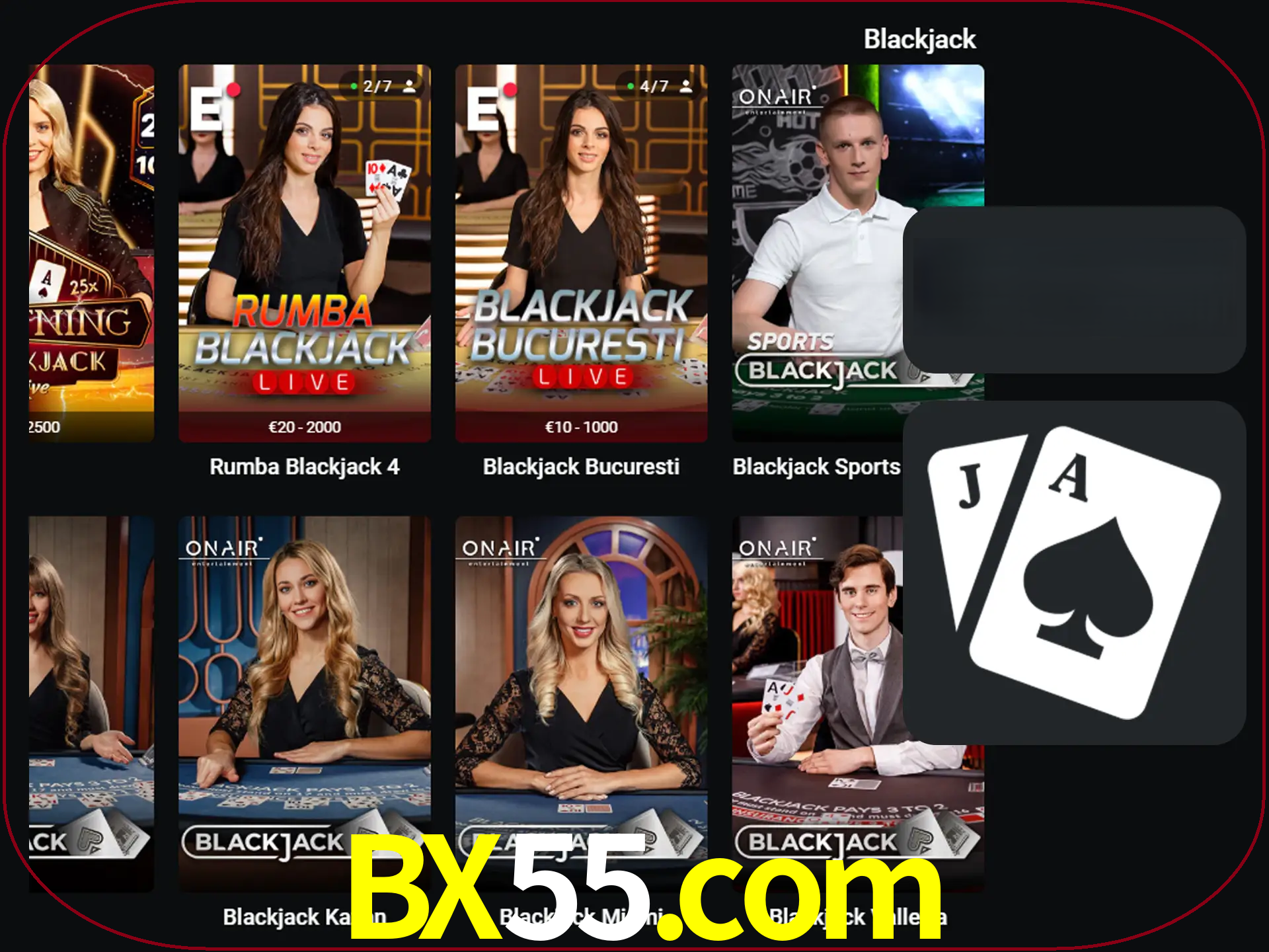Escolha uma mesa completa de jogadores de blackjack.